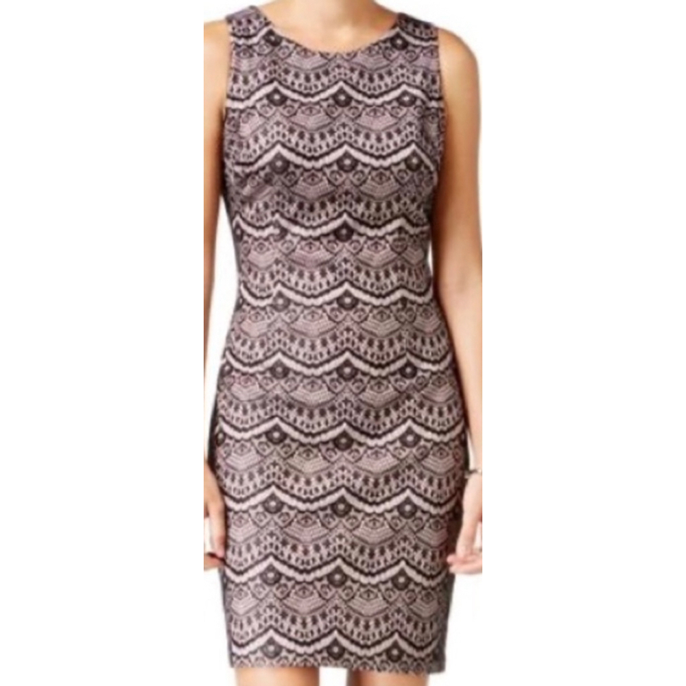 Jessica Simpson Black Lace Nude Lined Sheath Dress Sleeveless Size 6